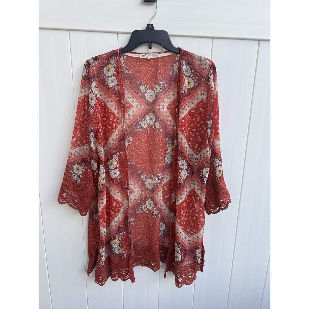 Jolt Open Front Cardigan Duster Womens Medium Boho Floral Sheer